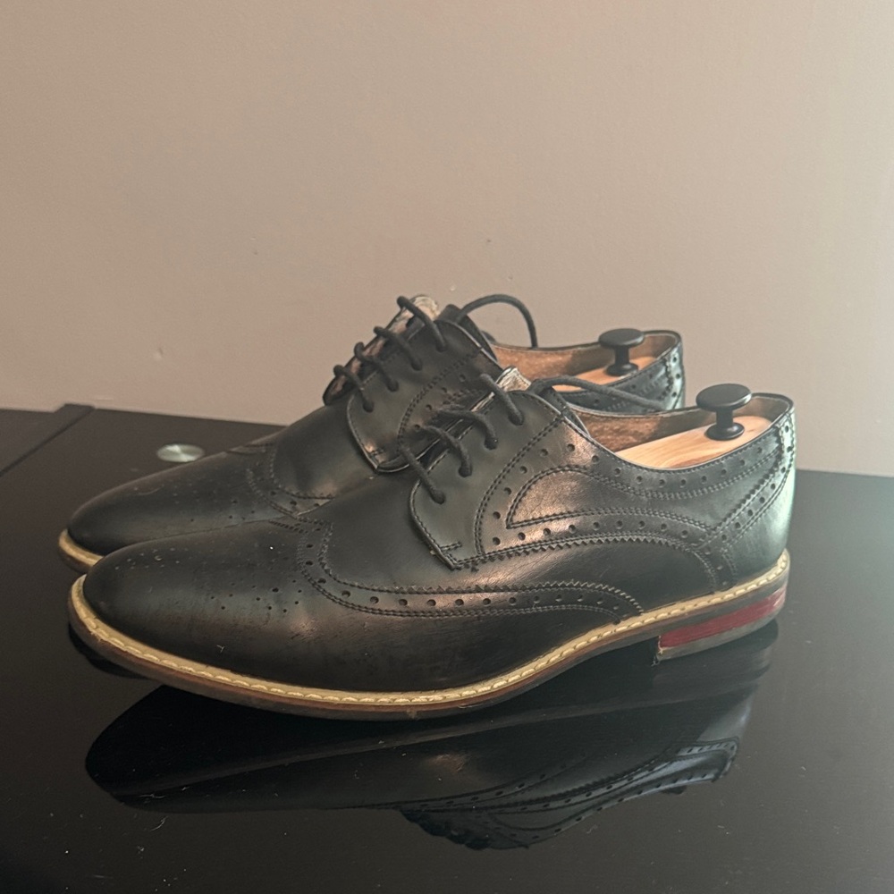Classic Black Leather Brogue Derby Shoes
